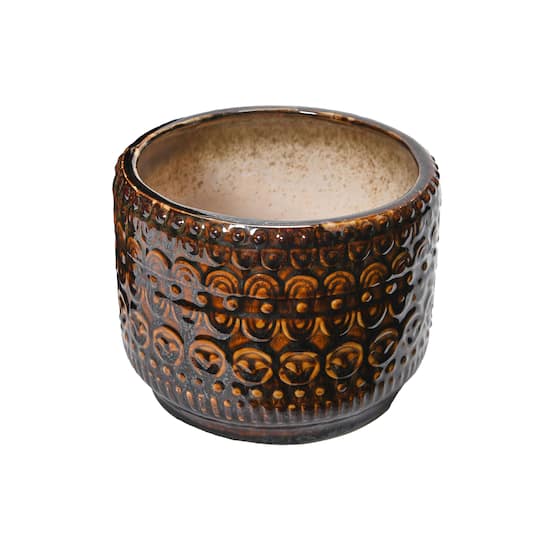 Hello Honey® 8" Round Embossed Stoneware Planter with Reactive Glaze Finish